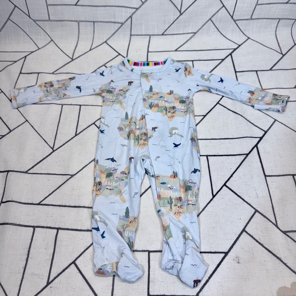 Magnetic Me Footie Pajama 0-3 Months Blue USA Map Magnetic Fastener Sleeper